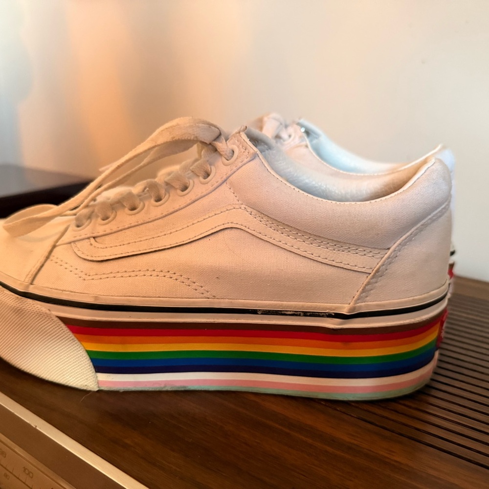 Vans White Sneakers with Rainbow Sole